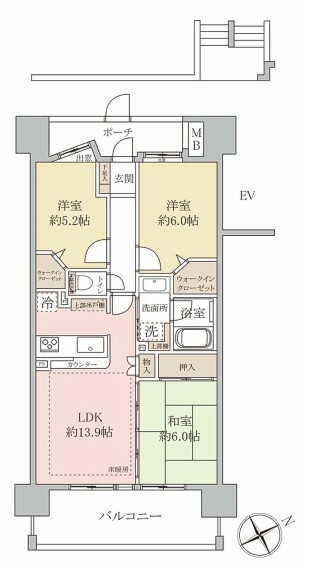 コスモ浦和ステーションフロント(3LDK) 3階の間取り図