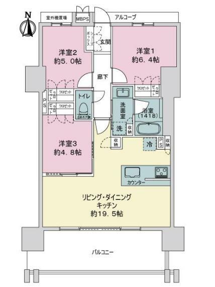 ワコーレ　ザ・神戸旧居留地レジデンスタワー(3LDK) 2階の間取り図