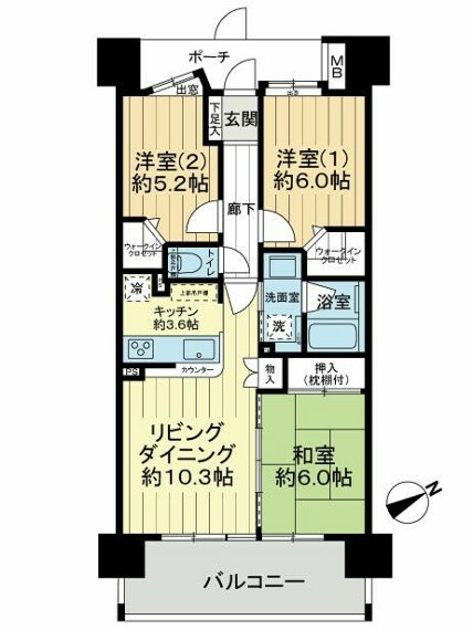 コスモ浦和ステーションフロント(3LDK) 3階の間取り図