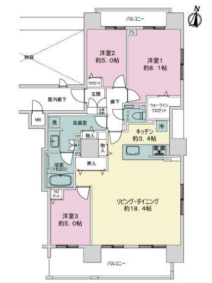 ライオンズ札幌イーストゲート(3LDK) 15階の間取り図