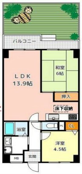 三津屋グリーンハイツ(2LDK) 1階の間取り図