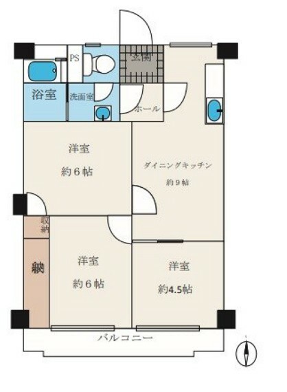 与野中里住宅(3LDK) 2階の間取り図