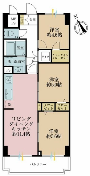 ライオンズマンション竹の塚第3(3LDK) 2階の間取り図