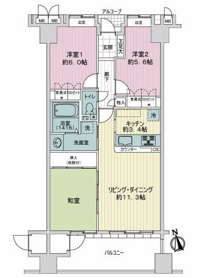サーパス太田駅前(3LDK) 9階の間取り図