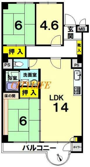 山科音羽マンションA棟(3LDK) 5階の内観