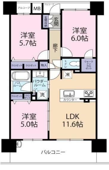 プレサンスロジェ京橋グランスクエア(3LDK) 3階の間取り図
