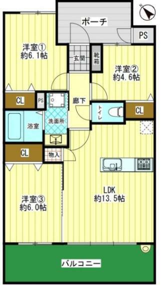 キングスクエアランドレックスA棟(3LDK) 6階の間取り図