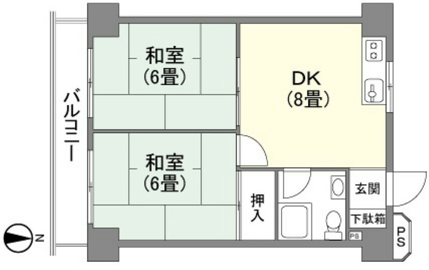 センチュリー御宿シーサイド(2DK) 4階の間取り図