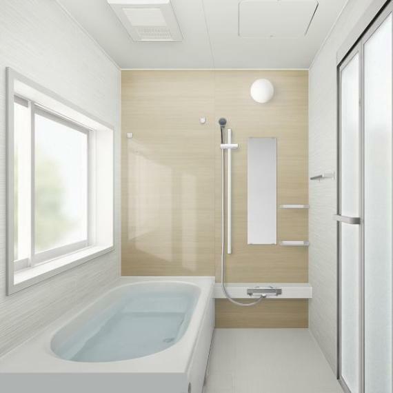 【同仕様写真/ユニットバス】浴室はハウステック製の新品のユニットバスに交換します。足を伸ばせる1坪サイズの広々とした浴槽で、1日の疲れをゆっくり癒すことができますよ。浴槽には滑り止めの凹凸があり、床は濡れた状態でも滑りにくい加工がされている安心設計です。