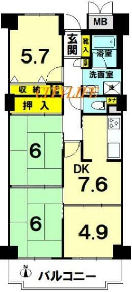 グラン・ドムール嵯峨広沢(4DK) 5階の間取り図