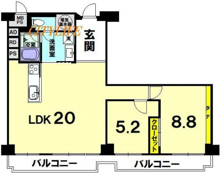 四条高倉スカイハイツ(2LDK) 7階の間取り図