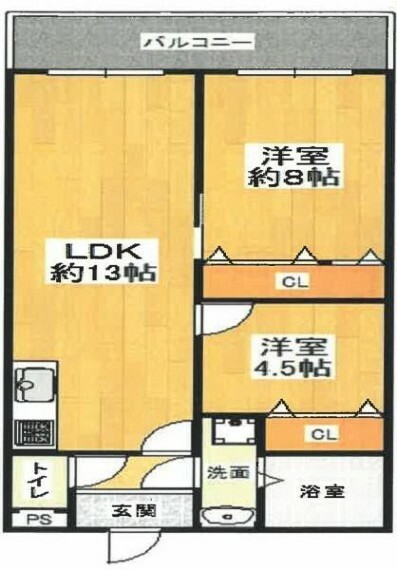 朝日プラザ今里第2(2LDK) 6階の間取り図