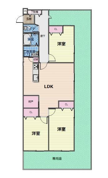 忠道マンションA棟(3LDK) 1階の間取り図