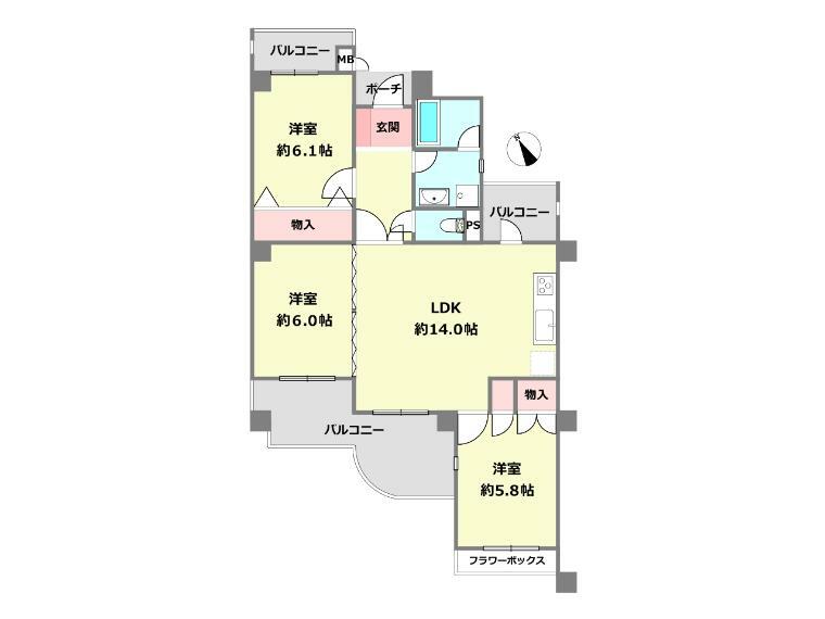 パレ武庫川プルミエール2(3LDK) 9階の間取り図