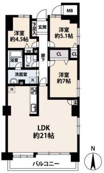 今宿パーク・マンション(3LDK) 7階の間取り図