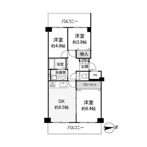 エバーグリーン門真(3DK) 8階の間取り図