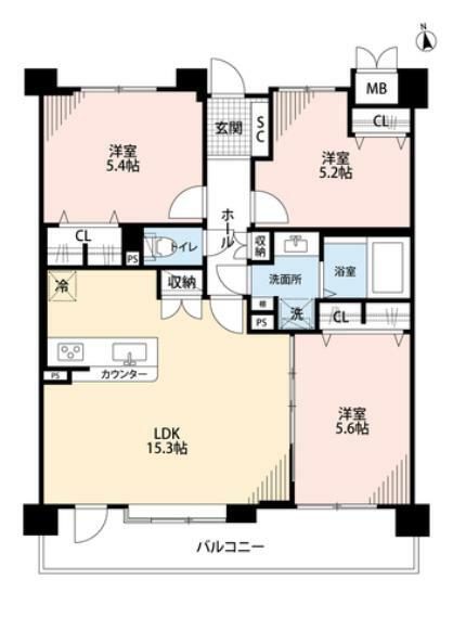 LDKと隣接する洋室を合わせると20帖の大空間となります。日当たりの良い南向きバルコニーには2部屋より行き来出来て便利。リビングや廊下、洗面所に収納スペース有り＾＾