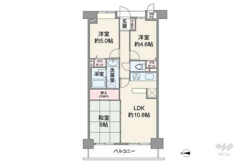 ライオンズマンション梅島中央公園(3LDK) 5階の間取り図