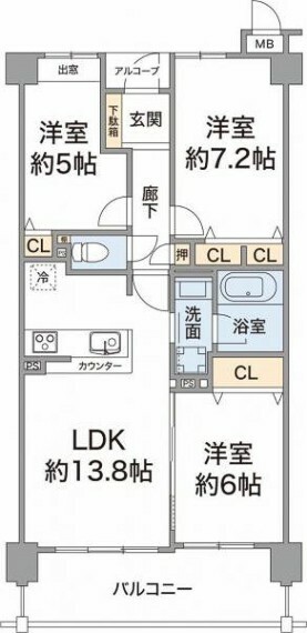 ファミール神戸熊内町(3LDK) 2階の間取り図