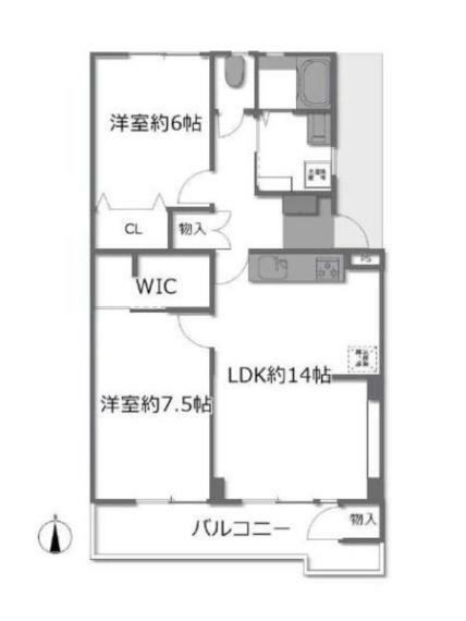 前田ハイツ1号棟(2LDK) 1階の間取り図