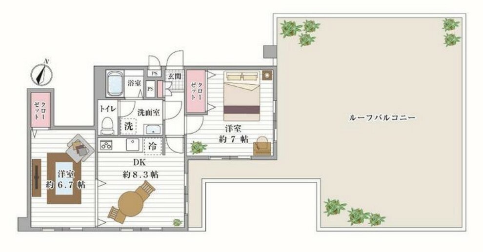 ライオンズマンション赤坂通(2DK) 5階の間取り図