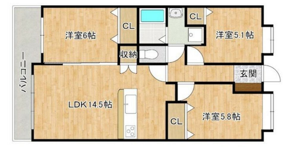 笹丘パーク・マンション(3LDK) 2階の間取り図
