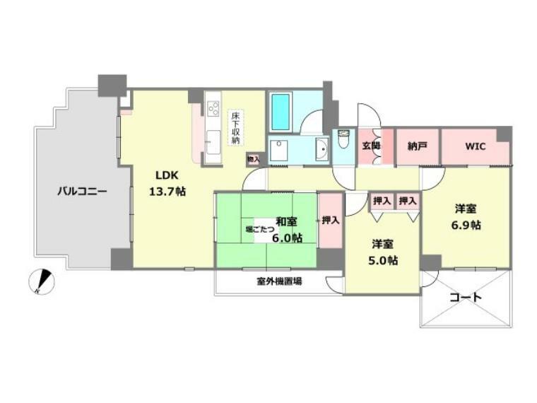 RICウエストコート7番街4番館(3LDK) 1階の間取り図