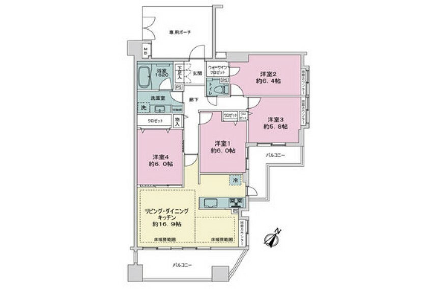ライオンズマンション湘南緑が浜(4LDK) 5階の間取り図