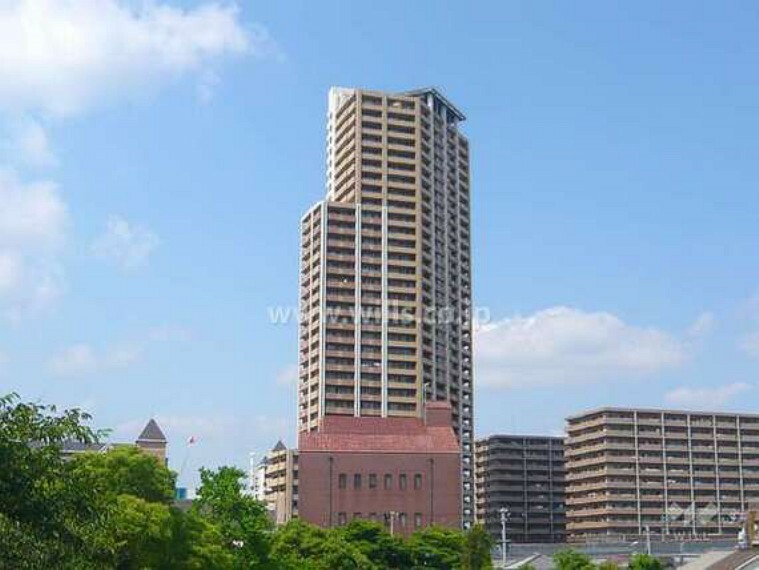 ルネセントラルタワーの外観（南側から）敷地の南側には阪神電車の車庫があります。