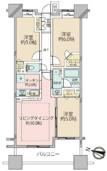 クレストシティタワーズ横浜(3LDK) 12階の間取り図