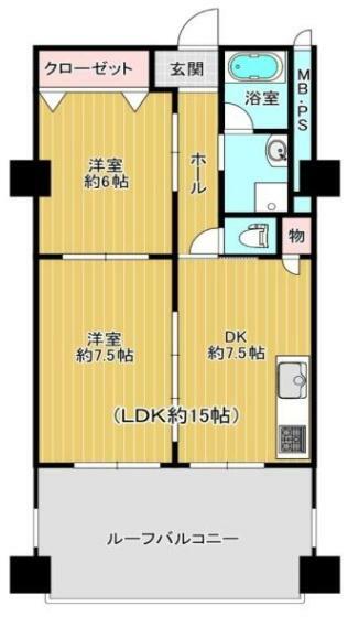 新大阪グランドハイツ2号棟(2DK) 4階の間取り図