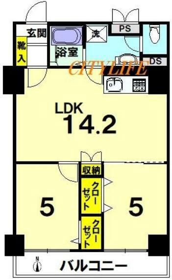 京都二条ハイツ(2LDK) 5階の間取り図