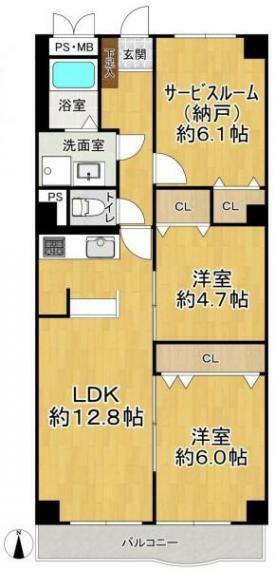 ハイツ新森小路(2LDK) 8階の間取り図