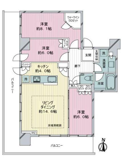 ライオンズタワー札幌(3LDK) 9階の間取り図