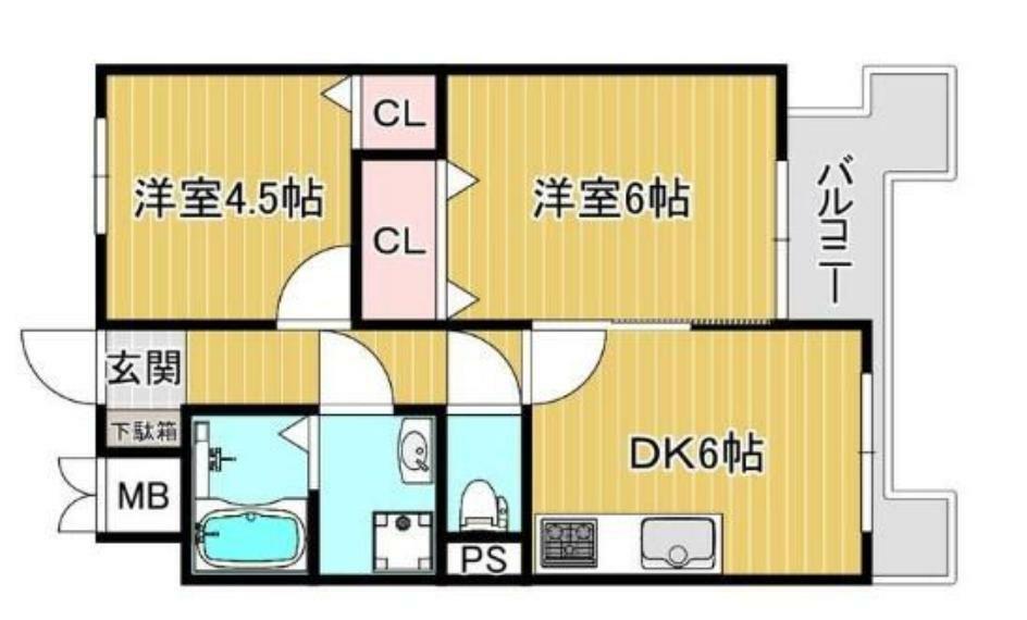 京都四条グランドハイツ(2DK) 4階の間取り図