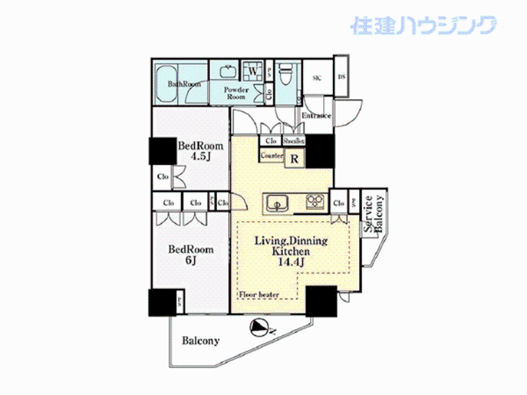 グランドメゾン新宿弁天町(2LDK) 5階の間取り図