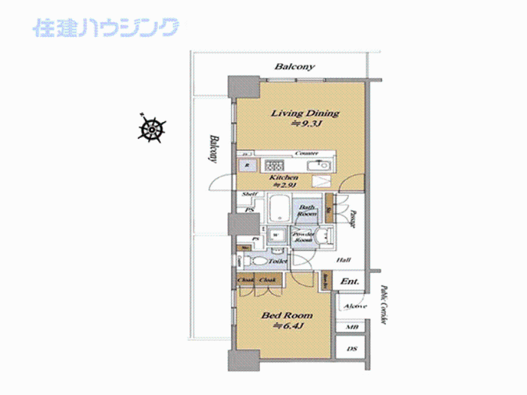 西新宿パークサイドタワー(1LDK) 2階の間取り図