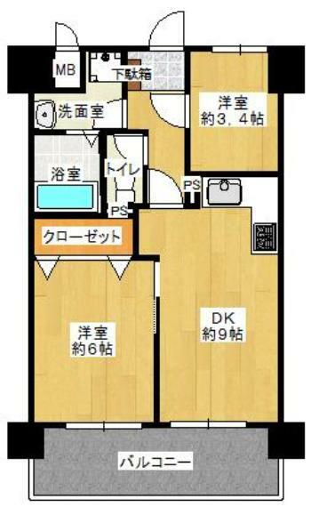 ライオンズマンション西淀川(2DK) 2階の間取り図