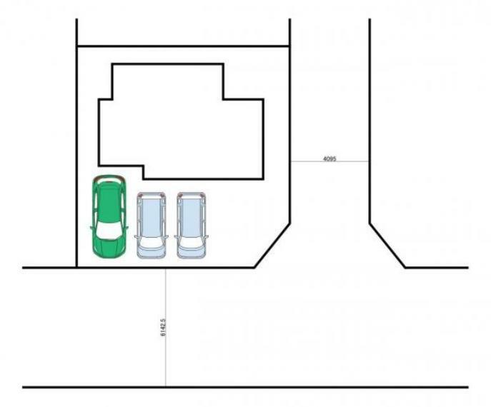 【区画図】南東角地の区画で陽当たり良好。駐車場拡張工事により駐車台数は3台分（車種による）に拡張致します。