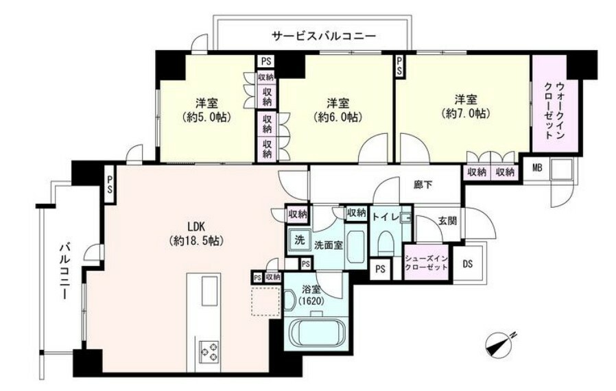 【間取図】専有面積84.53平米 3LDK　6階建3階部分　2024年2月内装リフォーム済