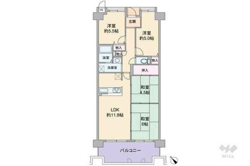 ラヴェニール宝塚中山台ドゥジェーム(4LDK) 5階の間取り図