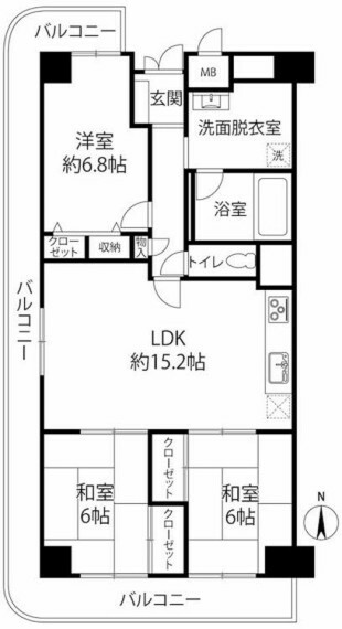 第二茨木ビューハイツ9号棟(3LDK) 7階の間取り図