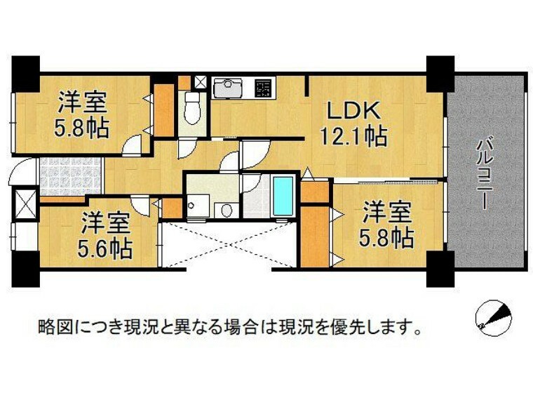 ライオンズマンション学園前第2(3LDK) 1階の間取り図