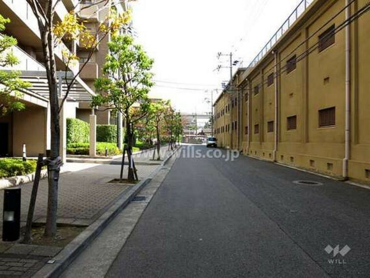 敷地南側の前面道路。敷地南側は菊正宗酒造の工場です。