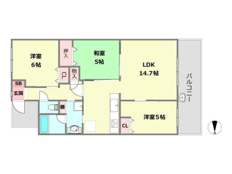 リビオ六甲高羽ガーデンスクエア(3LDK) 3階の間取り図