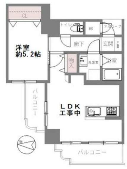 グランドムール南大江パークタワー(1LDK) 5階の間取り図