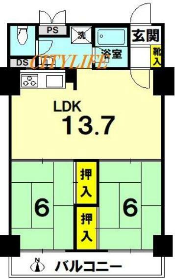 京都二条ハイツ(2LDK) 5階の間取り図