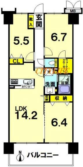 サンシティ西京極壱番館(3LDK) 2階の間取り図