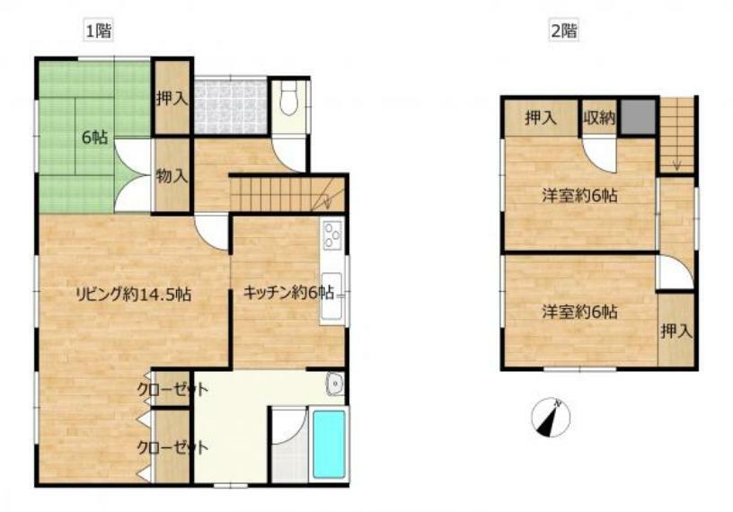 【リフォーム前】1階に1部屋、2階に2部屋の3LDKの住宅になっております。