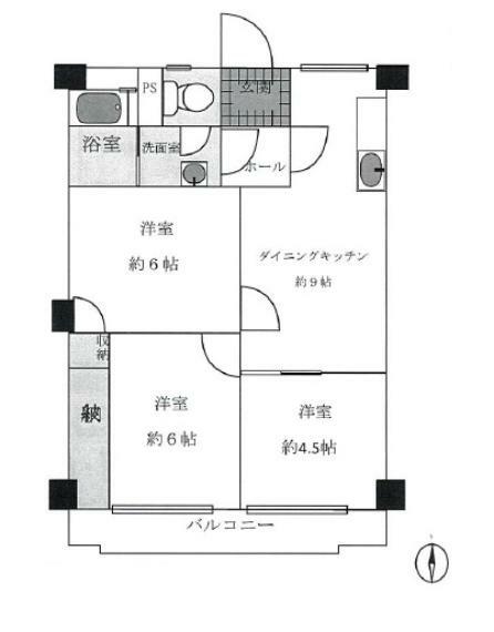 与野中里住宅(3DK) 2階の間取り図